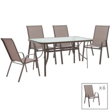 Set de gradina masa si scaune 7 bucati Ensure-Calan metal-sticla maro 140x80x70cm