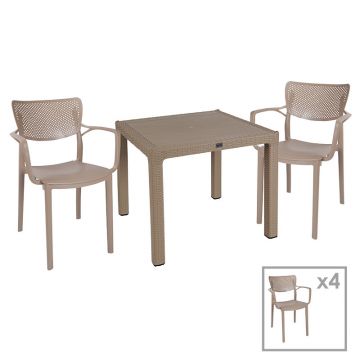 Set de gradina masa si scaune Explore, Fontline set 5 piese plastic cappuccino 90x90x73.5 cm
