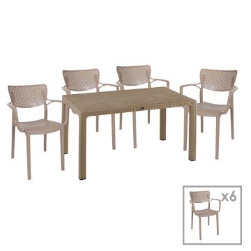 Set de gradina masa si scaune Explore, Forntline set 7 piese plastic cappuccino 150x90x73.5cm