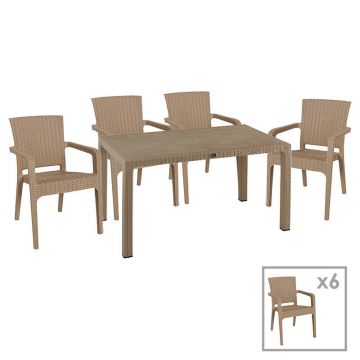 Set de gradina masa si scaune Explore, Halcyon set 7 piese plastic cappuccino 150x90x73.5cm