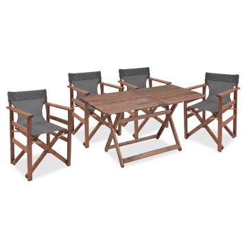 Set de gradina masa si scaune Retto 5 bucati din lemn masiv de fag culoarea nuc-gri inchis 120x75x71cm