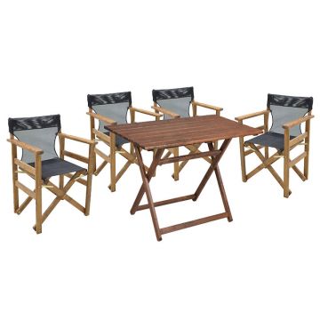 Set de gradina masa si scaune Retto 5 bucati din lemn masiv de fag culoarea nuc, PVC negru 80x60x72cm