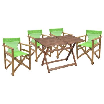 Set de gradina masa si scaune Retto 5 bucati din lemn masiv de fag culoarea nuc-verde deschis 120x75x71cm