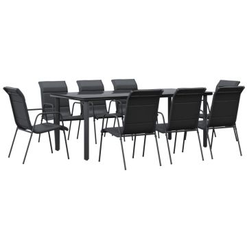 Set mobilier de gradina, 9 piese, negru, otel si textilena