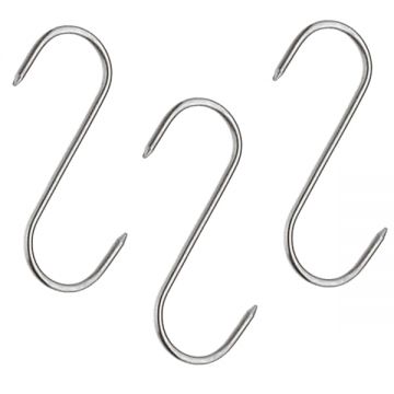 Set trei Carlige afumatoare carne, macelarie IdeallStore®, 17 cm, inox