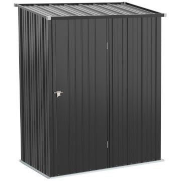 Outsunny Magazie de Gradina Pentru Unelte din Tabla de Otel, Magazie pentru Unelte cu Zavor, 161.5x94.5x196cm, Negru | Aosom Romania