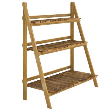 Outsunny Suport pentru Plante Pliabil, Jardinieră cu 3 Niveluri, Raft de Exterior pentru Plante, 80x37x93 cm, Lemn Natural | Aosom Romania