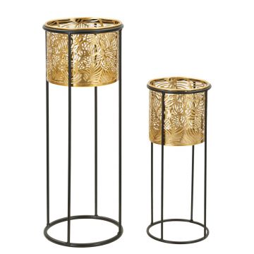 Set 2 suporturi pentru ghivece Coppia, Mauro Ferretti, 17x45 cm, fier, negru/auriu
