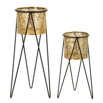 Set 2 suporturi pentru ghivece Drak, Mauro Ferretti, 21x20x46 cm, fier, negru/auriu