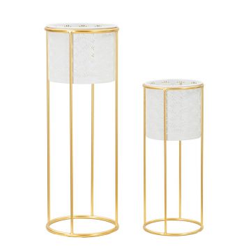 Set 2 suporturi pentru ghivece Whity, Mauro Ferretti, 17x46 cm, fier, auriu/alb