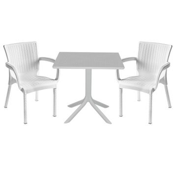 Set mobilier de gradina 3 piese Groovy-Festive, Pakoworld, masa cu 2 scaune, 80x80x74.5 cm, polipropilena, alb