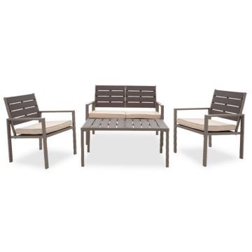Set mobilier de gradina 4 piese Patio I, Pakoworld, polietilena/otel, maro/bej