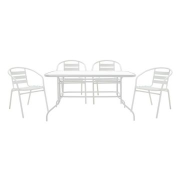 Set mobilier de gradina 5 piese Valor-Tade, Pakoworld, masa si 4 scaune, 140x80x70 cm, metal/sticla, alb