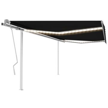 vidaXL Copertină retractabilă manual, cu LED, antracit, 4,5x3 m
