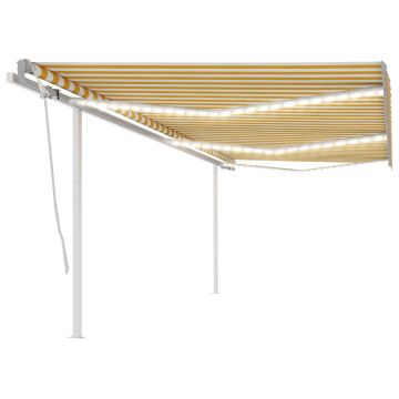 vidaXL Copertină retractabilă manual cu LED, galben&alb, 6x3 m