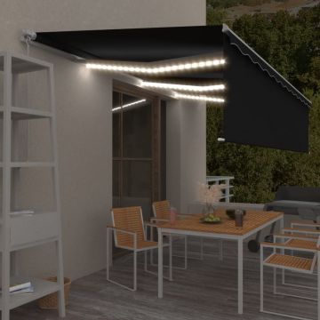 vidaXL Copertină retractabilă manual cu stor&LED, antracit, 6x3 m