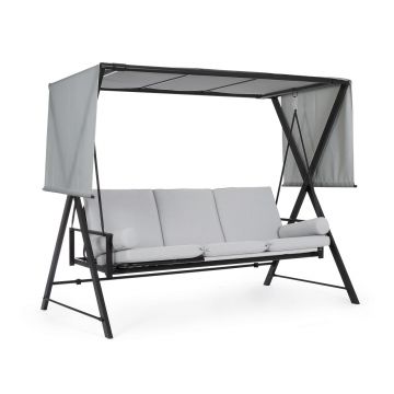 Balansoar de gradina 3 locuri, convertibil in pat de zi Pompei, Bizzotto, 223x128x182 cm, otel/poliester, gri