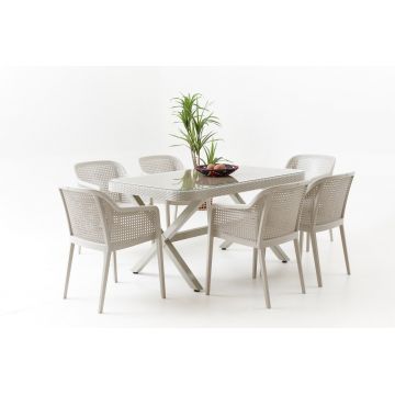 Set masa si scaune de gradina (7 piese) Saka Garden Alb 150x90x76 cm