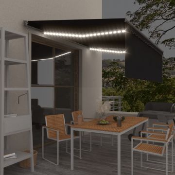 vidaXL Copertină automată cu stor senzor vânt LED, antracit, 4,5x3 m