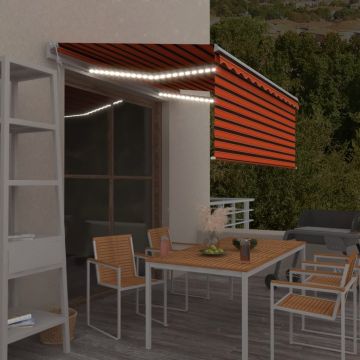 vidaXL Copertină automată senzor vânt&LED, portocaliu&maro, 3x2,5 cm