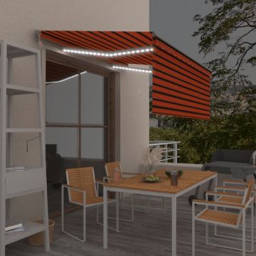 vidaXL Copertină automată senzor vânt&LED, portocaliu&maro, 3x2,5 cm