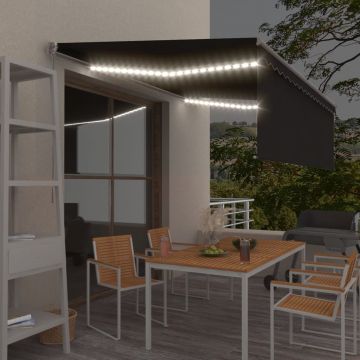 vidaXL Copertină retractabilă manual cu stor&LED, antracit, 4,5x3 m