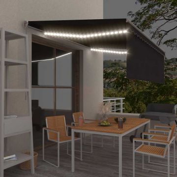 vidaXL Copertină retractabilă manual cu stor&LED, antracit, 4,5x3 m