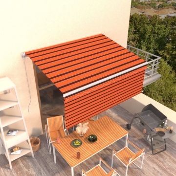 vidaXL Copertină retractabilă manual cu stor, portocaliu&maro, 3x2,5 m
