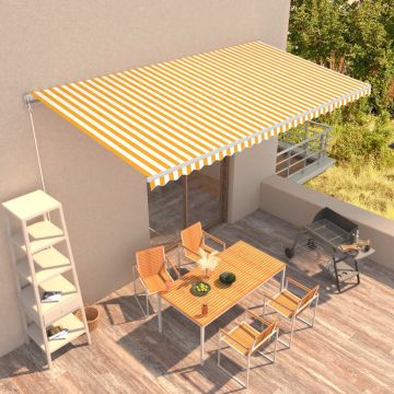 vidaXL Copertină retractabilă manual, galben și alb, 600 x 300 cm