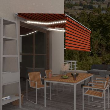 vidaXL Copertină retractabilă manual stor&LED portocaliu&maro 3x2,5 m