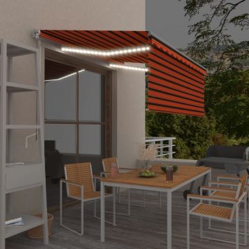 vidaXL Copertină retractabilă manual stor&LED portocaliu&maro 3x2,5 m