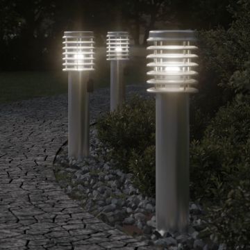 vidaXL Lampă exterioară de podea cu priză, argintiu, 60 cm, oțel inox