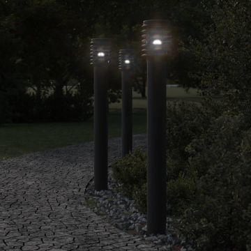 vidaXL Lampă exterioară de podea cu priză, negru, 110 cm, oțel inox