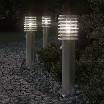 vidaXL Lampă exterioară de podea cu senzor argintiu, 60 cm, oțel inox