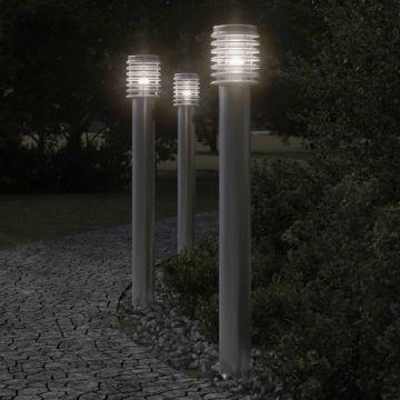 vidaXL Lămpi de podea de exterior 3 buc argintiu 110cm oțel inoxidabil