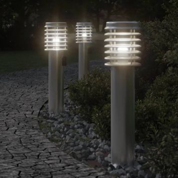 vidaXL Lămpi de podea de exterior 3 buc argintiu 60 cm oțel inoxidabil
