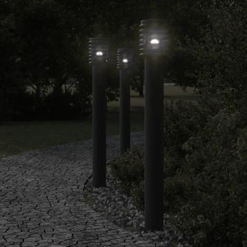 vidaXL Lămpi de podea de exterior 3 buc negru 110 cm oțel inoxidabil