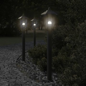 vidaXL Lămpi de podea de exterior 3 buc. negru 80 cm oțel inoxidabil