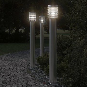 vidaXL Lămpi exterioare de podea 3 buc argintiu 110 cm oțel inoxidabil