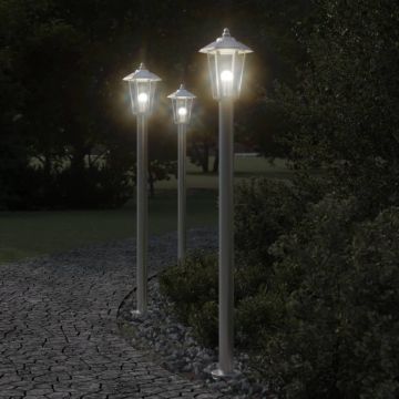 vidaXL Lămpi exterioare de podea 3 buc argintiu 120 cm oțel inoxidabil
