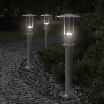 vidaXL Lămpi exterioare de podea 3 buc. argintiu 60 cm oțel inoxidabil
