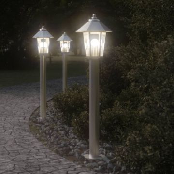 vidaXL Lămpi exterioare de podea 3 buc argintiu 80 cm oțel inoxidabil
