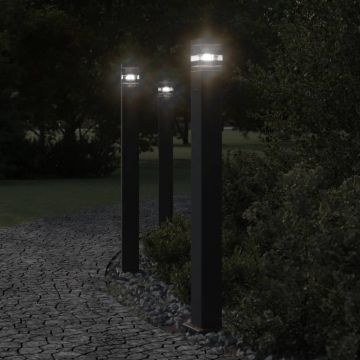 vidaXL Lămpi exterioare de podea cu priză 3 buc. negru 110 cm aluminiu