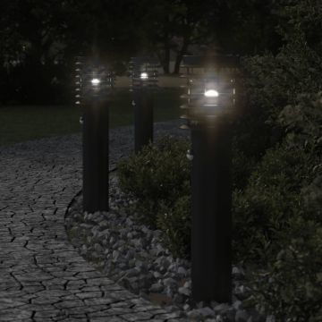 vidaXL Lămpi exterioare de podea senzori 3 buc. negru 60 cm oțel inox