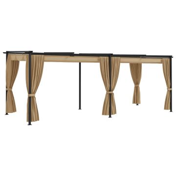 vidaXL Pavilion cu draperii, gri taupe, 6x3 m, oțel