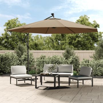 vidaXL Umbrelă în consolă cu LED-uri și stâlp metalic, taupe, 350 cm