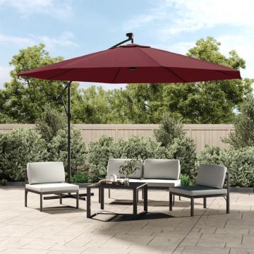 vidaXL Umbrelă în consolă de grădină cu LED-uri, roșu bordo, 350 cm