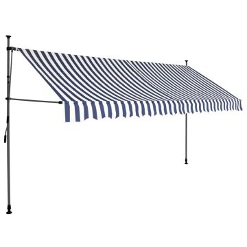 vidaXL Copertină retractabilă manual cu LED, albastru & alb, 400 cm