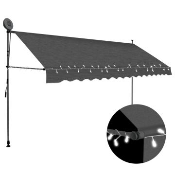 vidaXL Copertină retractabilă manual cu LED, antracit, 400 cm