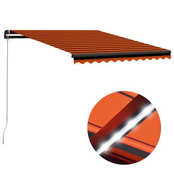 vidaXL Copertină retractabilă manual LED, portocaliu/maro, 350x250 cm